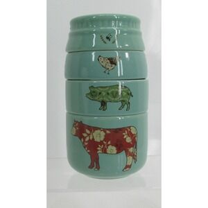 Pavilion Gift Company Live Simply Bee Chicken Pig & Cow Measuring Cups, Teal '15